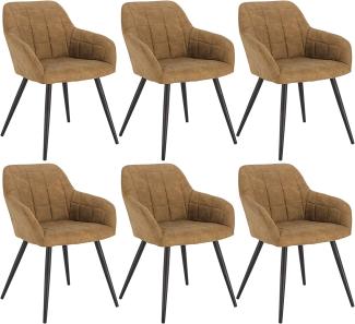 WOLTU 6 x Esszimmerstühle 6er Set Esszimmerstuhl Küchenstuhl Polsterstuhl Design Stuhl mit Armlehne, mit Sitzfläche aus Stoffbezug, Gestell aus Metall, Braun, BH224br-6