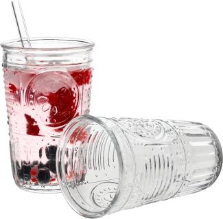 2er Set Romantic Longdrink-Glas Klar 340ml Cocktail-Glass Trink-Gläser Saft