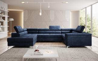 Designer Sofa Torino mit Schlaf- und Klappfunktion Samt Blau Links
