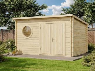 Alpholz Gartenhaus Maria-Rondo 44 B Gartenhaus aus Holz in Braun Holzhaus mit 44 mm Wandstärke Blockbohlenhaus mit Montagematerial