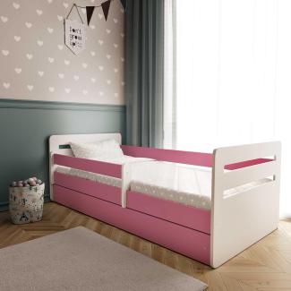 Kinderbett Jugendbett Rosa mit Rausfallschutz Schubalde und Lattenrost Kinderbetten für Mädchen und Junge - Tomi 80 x 160 cm