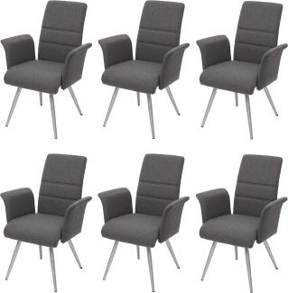 6er-Set Esszimmerstuhl HWC-G55, Küchenstuhl Stuhl mit Armlehne, Stoff/Textil Edelstahl gebürstet ~ grau-braun