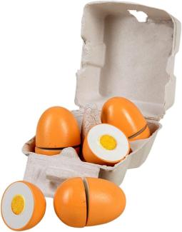 Holz-Eier im Pappkarton