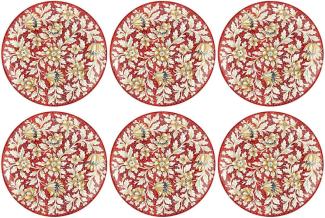 Casa Padrino Luxus Keramik Teller 6er Set Rot / Mehrfarbig Ø 40 cm - Handgefertigte & handbemalte Essteller mit Blumendesign - Hotel & Restaurant Accessoires - Luxus Qualität - Made in Italy