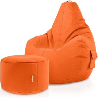 Green Bean© Sitzsack mit Rückenlehne + Hocker "Cozy+Stay" 80x70x90cm - Gaming Chair mit 230L Füllung - Bean Bag Lounge Chair Sitzhocker Orange