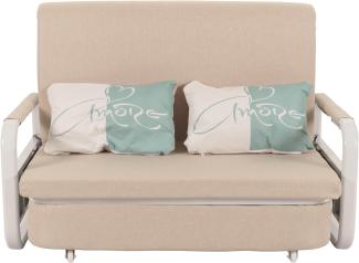 Schlafsofa HWC-M83, Schlafcouch Couch Sofa, Schlaffunktion Bettkasten Liegefläche, 130x185cm ~ Stoff/Textil beige
