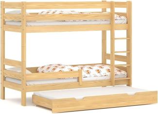 WNM Group 2in1 Etagenbett oder 2 Einzelbetten - Hochbett mit Rausfallschutz und 2 Schubladen Sophie - Kinderbett Ausziehbar - Absturzsicherung Ausziehbett 80x160 cm/80x150 cm - Kiefer