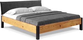 Möbel-Eins CURBY Bett Metallfuß, mit Polsterkopfteil, Material Massivholz, rustikale Altholzoptik, Fichte natur 140 x 220 cm Stoff Anthrazit ohne Steppung