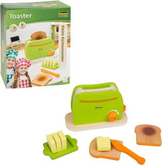 Idena 4100073 - Kleine Küchenmeister Toaster aus Holz mit Zubehör, für Spielküche und Kaufmannsladen, ab 3 Jahre, ca. 16,5 x 7 x 11 cm