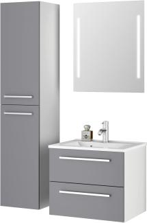 Sieper I Badmöbel Set Libato, Waschtisch mit Unterschrank 60 x 50 cm, Hochschrank und Badspiegel I Arktisgrau