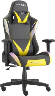 Hbada Gaming Stuhl Racing Stil Bürostuhl Ergonomischer PC-Stuhl mit Lendenwirbelstütze, Kopfstütze und Hohe Rückenlehne Verstellbarer PU Leder Drehsessel,Gelb