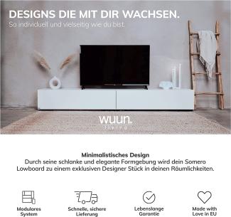 Wuun® TV Board hängend/8 Größen/5 Farben/180cm Matt Weiß- Grau-Hochglanz/Lowboard Hängeschrank Hängeboard Wohnwand/Hochglanz & Naturtöne/Somero