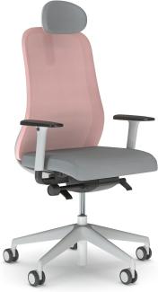 Nowy Styl Souly Bürostuhl, Synchronmechanik mit Sitztiefenverstellung, Taschenfederkernsitz, 2D Armlehnen, Netzrücken, 3D Kopfstütze, ergonomisch, Kunststoff, dunkelgrau/rosa, Belastbarkeit bis 110 kg