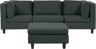 3-Sitzer Sofa Leinenoptik dunkelgrün mit Ottomane UNSTAD