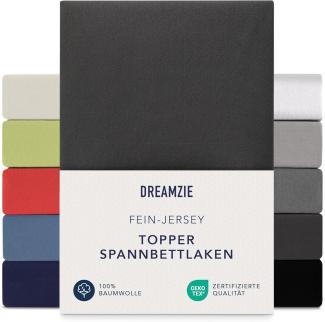 Dreamzie Premium Topper Spannbettlaken 140x200 cm - 160x200 cm - extra niedriger Seitenhöhe - für Boxspringbett - Topperauflage - Spannbetttuch Jersey Baumwolle, 150 g/m² - Oeko-TEX - Schwarz