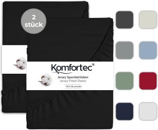 Komfortec 2er Pack Jersey Spannbettlaken 90x200 cm, 100% Baumwolle, Doppelpack Spannbettuch, Schwarz