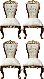 Casa Padrino Luxus Barock Esszimmerstuhl Set Cremefarben / Braun / Gold - 4 Handgefertigte Küchen Stühle im Barockstil - Barock Esszimmer Möbel - Edel & Prunkvoll