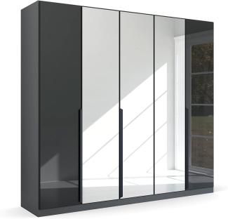 Kleiderschrank Drehtürenschrank Modern | 5-türig | mit Spiegeltüren | grau metallic / Glas basalt | 226x210