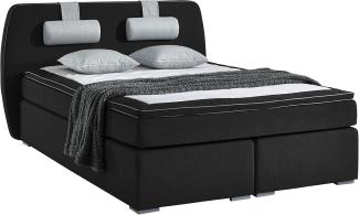 Atlantic Home Collection REX Boxspringbett inklusive Topper und Nackenkissen, schwarz, Härtegrad Medium H2, Stoff, 140 x 200 cm