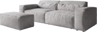 Big-Sofa Sirpio XL 270x130 cm Cord Silbergrau mit Hocker
