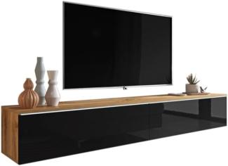 TV-TischMENDES D 180, 180x30x32, Eiche wotan/schwarz glänzend