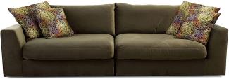 CAVADORE Big Sofa "Fiona"/ XXL-Couch mit tiefen Sitzflächen und weicher Polsterung / modernes Design / 274 x 90 x 112 / Samt grün