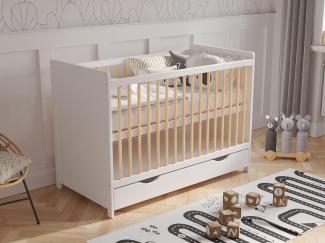 Love For Sleep Babybett Kinderbett Gitterbett mit Schublade und Aloe Vera Matratze 120 x 60 cm,Sicherheitsbarriere,Beißschienen