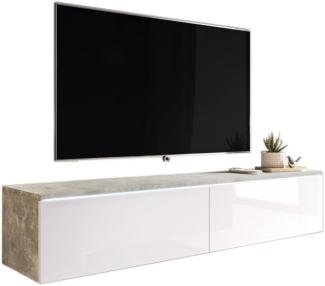 TV-Tisch MENDES D 140, 140x30x32, beton/weiß Glanz