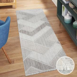 carpet city Teppich-Läufer Kurzflor Flur - Beige, Grün - 80x300 cm - Teppiche Fransen Boho-Style - Geometrisches Muster - Schlafzimmer, Wohnzimmer