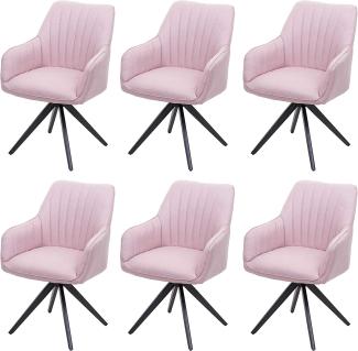 6er-Set Esszimmerstuhl HWC-H73, Küchenstuhl Stuhl Armlehnstuhl, Retro Stahl Stoff/Textil ~ rosa