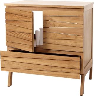 Teak-Waschbeckenunterschrank HWC-M73, Waschtisch Schrank, hochwertiges B-Grade-Teak (Kernholz, 20-30 Jahre), 87x81x56cm