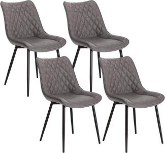 WOLTU 4 x Esszimmerstühle 4er Set Esszimmerstuhl Küchenstuhl Polsterstuhl Design Stuhl mit Rückenlehne, mit Sitzfläche aus Kunstleder, Gestell aus Metall, Antiklederoptik, Dunkelgrau, BH210dgr-4