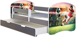 ACMA Kinderbett Jugendbett mit Einer Schublade und Matratze Grau mit Rausfallschutz Lattenrost II (37 Fußballer 2, 140x70 + Bettkasten)