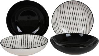 Suppenteller 4er-Set schwarz gestreift Keramik Speiseteller Essteller Tellerset