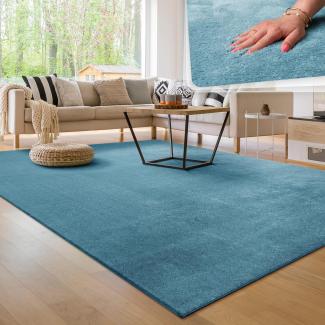 Paco Home Waschbarer Teppich Wohnzimmer Schlafzimmer Kurzflor rutschfest Flauschig Weich Moderne Einfarbige Muster, Grösse:160x220 cm, Farbe:Türkis