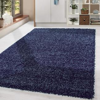 HomebyHome Shaggy Hochflor Teppich Wohnzimmer 120 x 170 cm Marineblau - Teppich Flauschig, Modern, Plüsch und Extra Weich - Ideal für Schlafzimmer, Esszimmer und als Küchenteppich