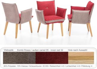 6x Sessel Gerit 1 Rücken mit Knopf Polstersessel Esszimmer Massivholz Eiche bianco, Kombi Fleckless Rosso