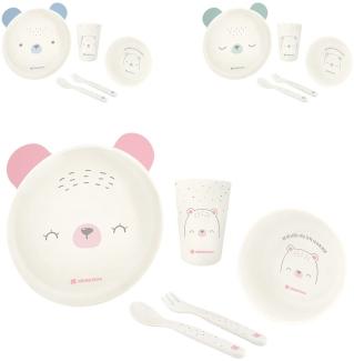 Kikkaboo Kindergeschirr Set Bear with me 5-teilig, Tiermotiv, Schale, Besteck pink