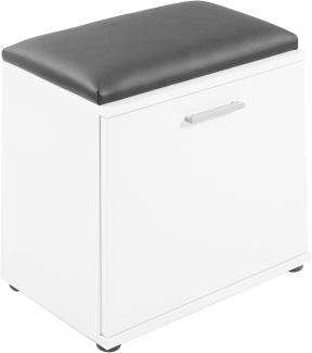 HOMEXPERTS Sitzbank JUSTUS / Hocker in Weiß mit schwarzem Kunstleder Sitzkissen / Schuhschrank mit Tür / zwei Fächer / Garderoben-Kommode / Schuh-Bank / 48x49x28,5cm (BxHxT)