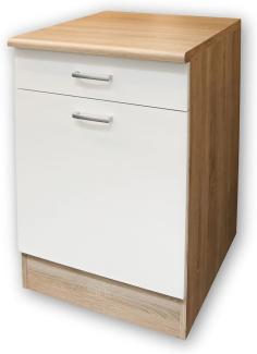 ANDY Moderner Unterschrank Küche in Eiche Sonoma Optik, Weiß matt - Geräumiger Küchenschrank mit viel Stauraum - 50 x 90 x 60 cm (B/H/T)