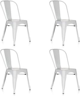 hjh OFFICE 645065 4er Set Bistro Stuhl VANTAGGIO Comfort Metallstuhl im Industry-Design, stapelbar, Weiß