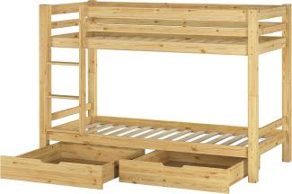 Erst-Holz Etagenbett 90x200 cm, natur, Kiefer massiv, inkl. Rollroste und Bettkästen