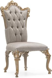 Casa Padrino Luxus Barock Esszimmer Stuhl Silber / Grau / Gold - Prunkvoller Barockstil Küchen Stuhl - Luxus Esszimmer Möbel im Barockstil - Barock Möbel - Edel & Prunkvoll