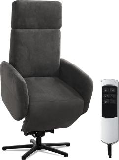 Cavadore TV-Sessel Cobra mit 2 Motoren, Akku + Aufstehhilfe / Fernsehsessel mit Liegefunktion, Relaxfunktion + Fernbedienung / Sternfuß, belastbar bis 130 kg / 71 x 110 x 82 / Lederoptik, Dunkelgrau