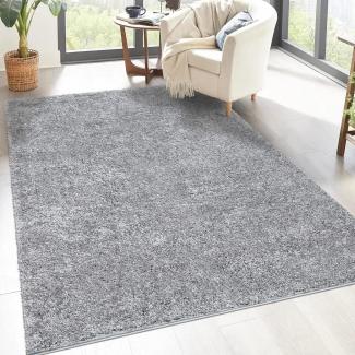 carpet city Shaggy Hochflor Teppich - 100x200 cm - Grau - Langflor Wohnzimmerteppich - Einfarbig Uni Modern - Flauschig-Weiche Teppiche Schlafzimmer Deko