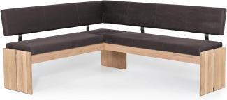 Möbel-Eins SIRION Eckbank mit Truhe aus Eiche, Material Massivholz/Bezug Mikrofaser 167 x 224 cm dunkelbraun