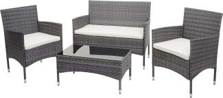 Poly-Rattan Garnitur HWC-F55, Balkon-/Garten-/Lounge-Set Sofa Sitzgruppe grau, Kissen creme