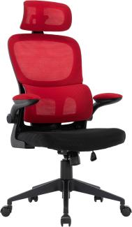 Flexibler Bürostuhl in moderner Mesh-Optik ergonomischer Schreibtischstuhl mit Nacken- und Lordosenstütze Gamingstuhl mit atmungsaktiver Netzrückenlehne und Wippfunktion Schwarz/Rot
