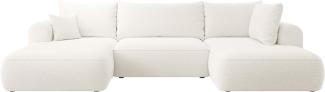 Selsey OVO - Wohnlandschaft U-Form-Sofa mit Schlaffunktion, Bettkasten, Ottomane rechts, Boucle Creme