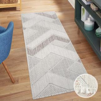 carpet city Teppich-Läufer Kurzflor Flur - Terracotta - 80x300 cm - Teppiche Fransen Boho-Style - Geometrisches Muster - Schlafzimmer, Wohnzimmer